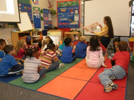 Kasen's kindergarten class at story time